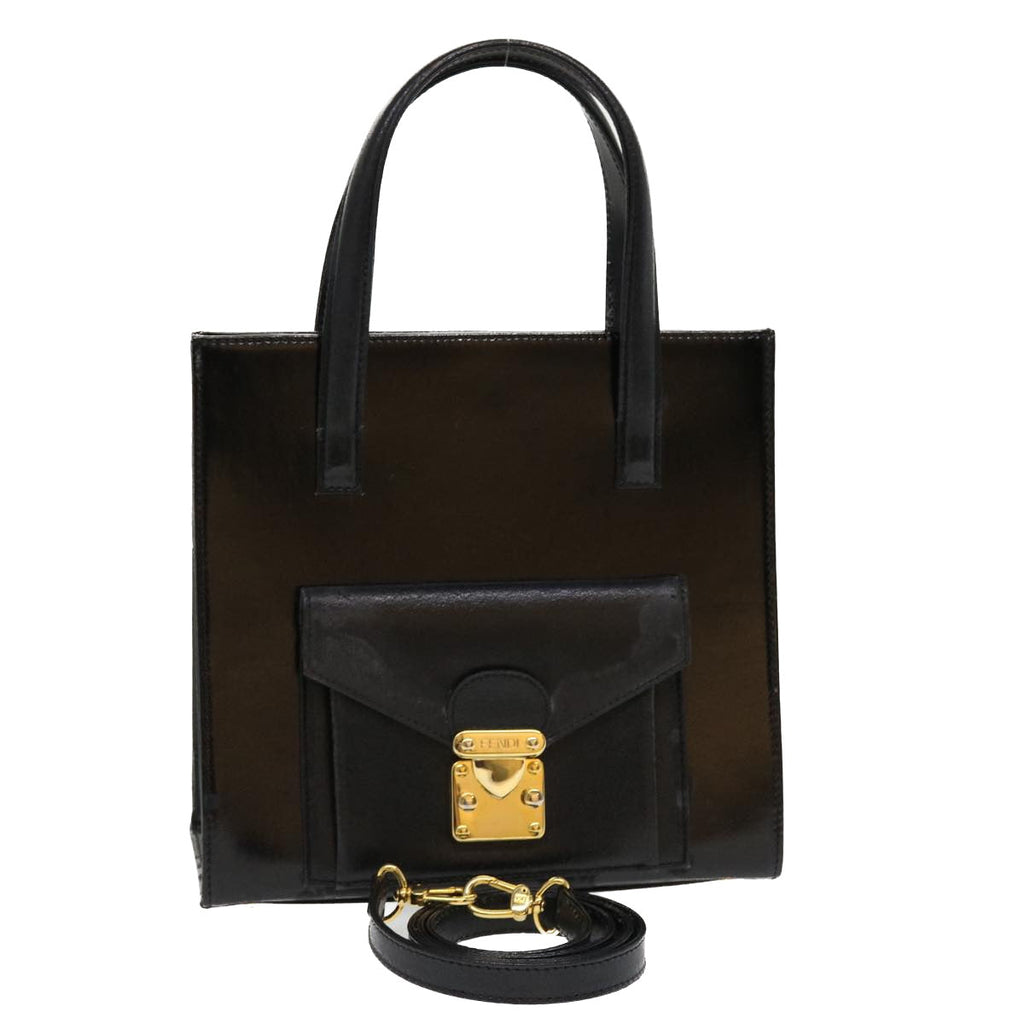 FENDI Hand Bag Leather 2way Black rd4371
