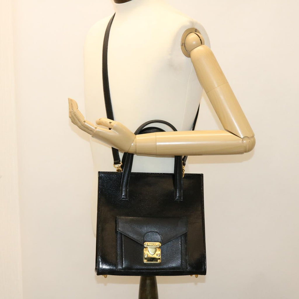 FENDI Hand Bag Leather 2way Black rd4371