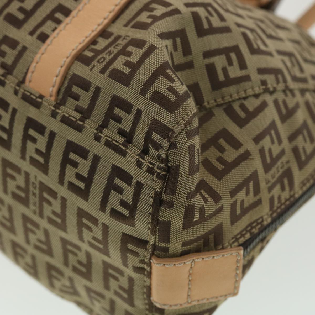 FENDI Zucchino Canvas Shoulder Bag Brown Beige rd4382