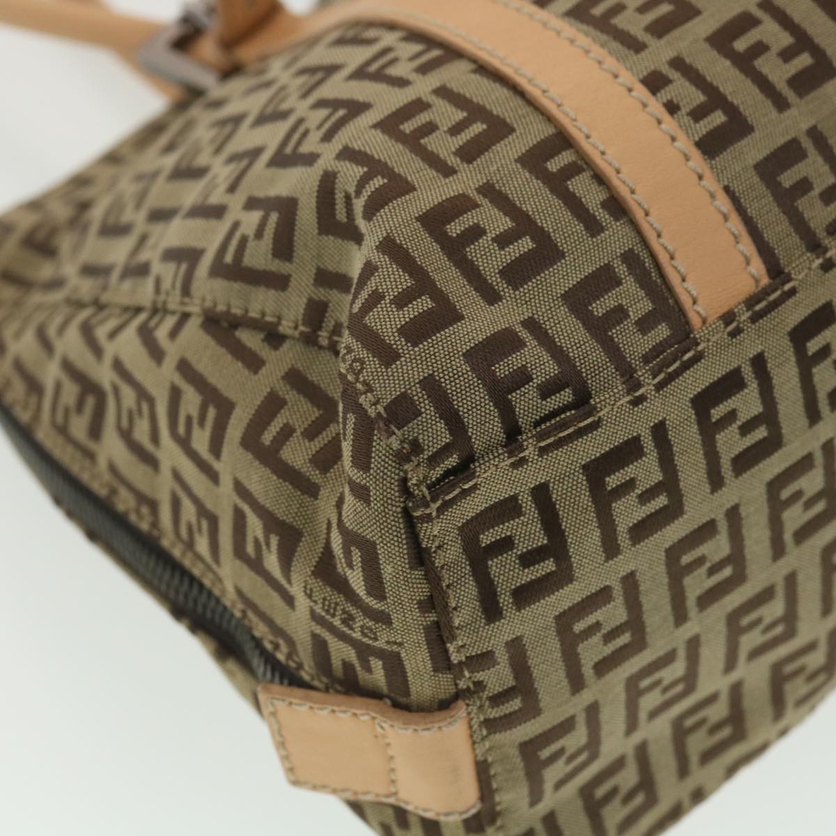 FENDI Zucchino Canvas Shoulder Bag Brown Beige rd4382