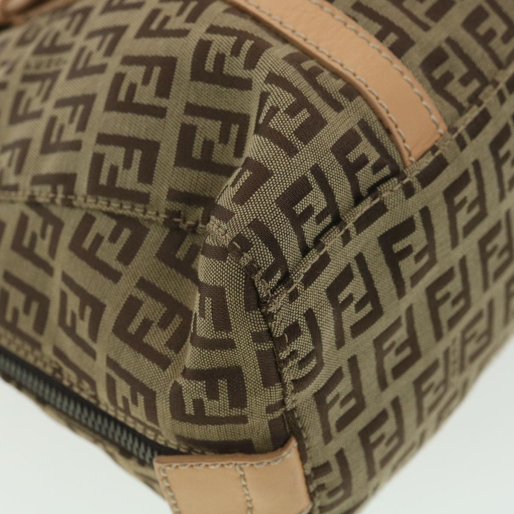 FENDI Zucchino Canvas Shoulder Bag Brown Beige rd4382