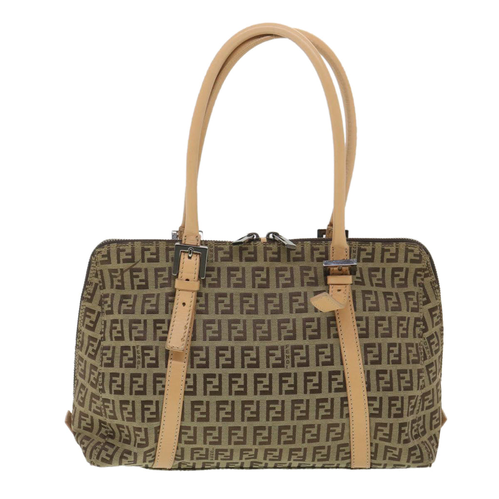 FENDI Zucchino Canvas Shoulder Bag Brown Beige rd4382