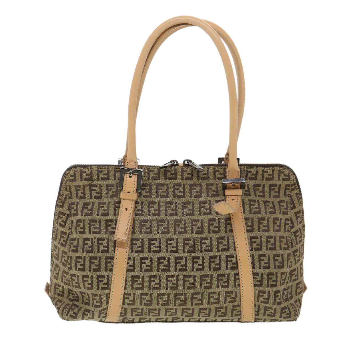 FENDI Zucchino Canvas Shoulder Bag Brown Beige rd4382