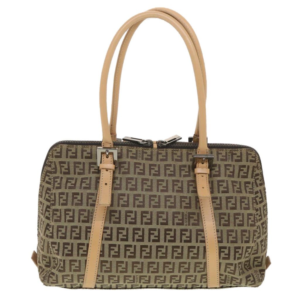 FENDI Zucchino Canvas Shoulder Bag Brown Beige rd4382