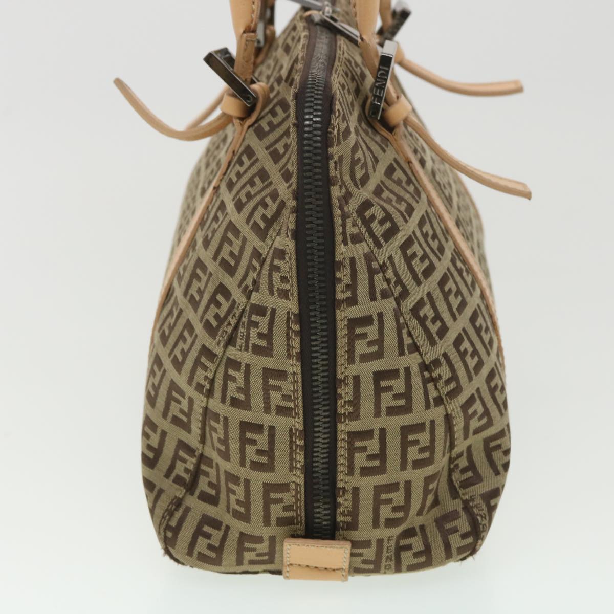 FENDI Zucchino Canvas Shoulder Bag Brown Beige rd4382