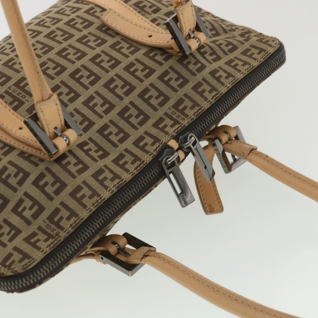 FENDI Zucchino Canvas Shoulder Bag Brown Beige rd4382