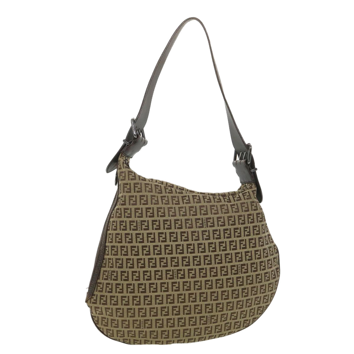FENDI Zucchino Canvas Shoulder Bag Brown rd4451