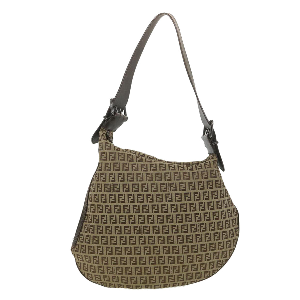 FENDI Zucchino Canvas Shoulder Bag Brown rd4451