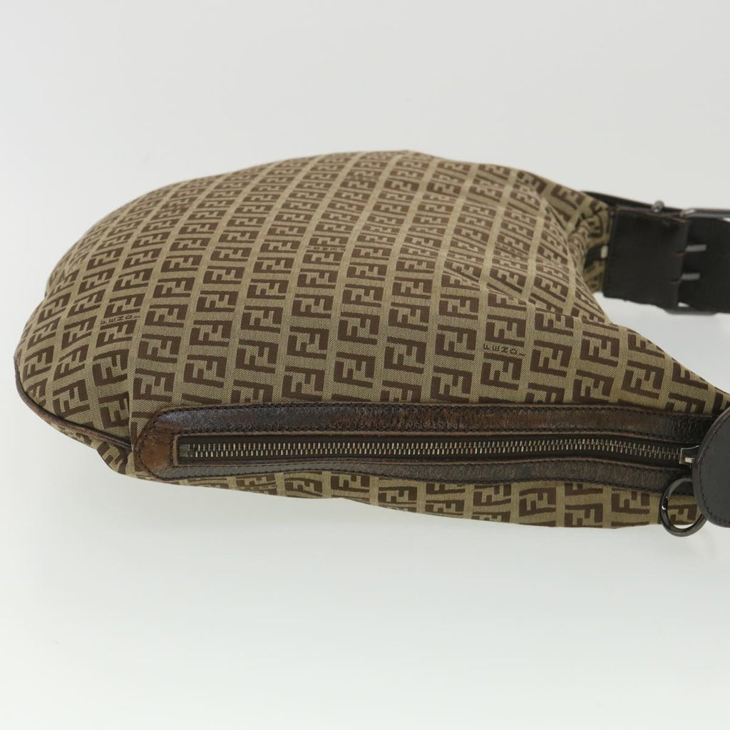FENDI Zucchino Canvas Shoulder Bag Brown rd4451