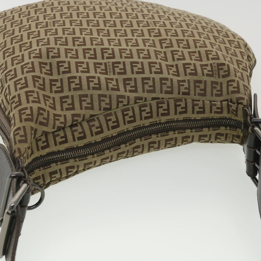 FENDI Zucchino Canvas Shoulder Bag Brown rd4451