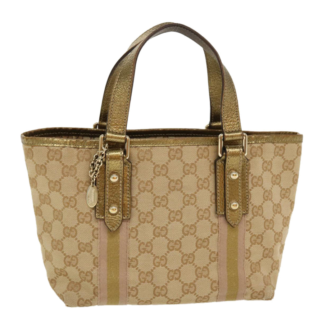GUCCI Sherry Line GG Canvas Hand Bag Beige Gold pink 213041 rd4461