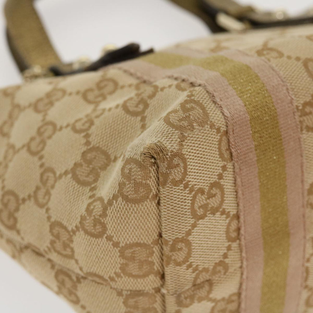 GUCCI Sherry Line GG Canvas Hand Bag Beige Gold pink 213041 rd4461