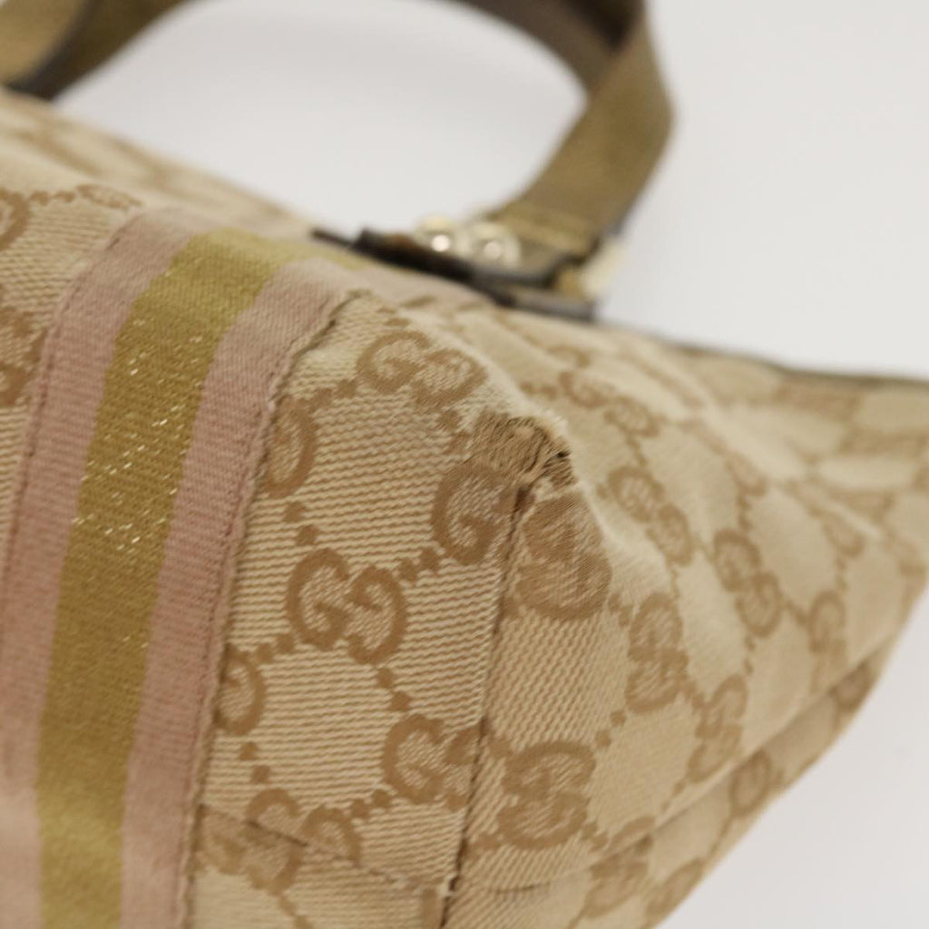 GUCCI Sherry Line GG Canvas Hand Bag Beige Gold pink 213041 rd4461