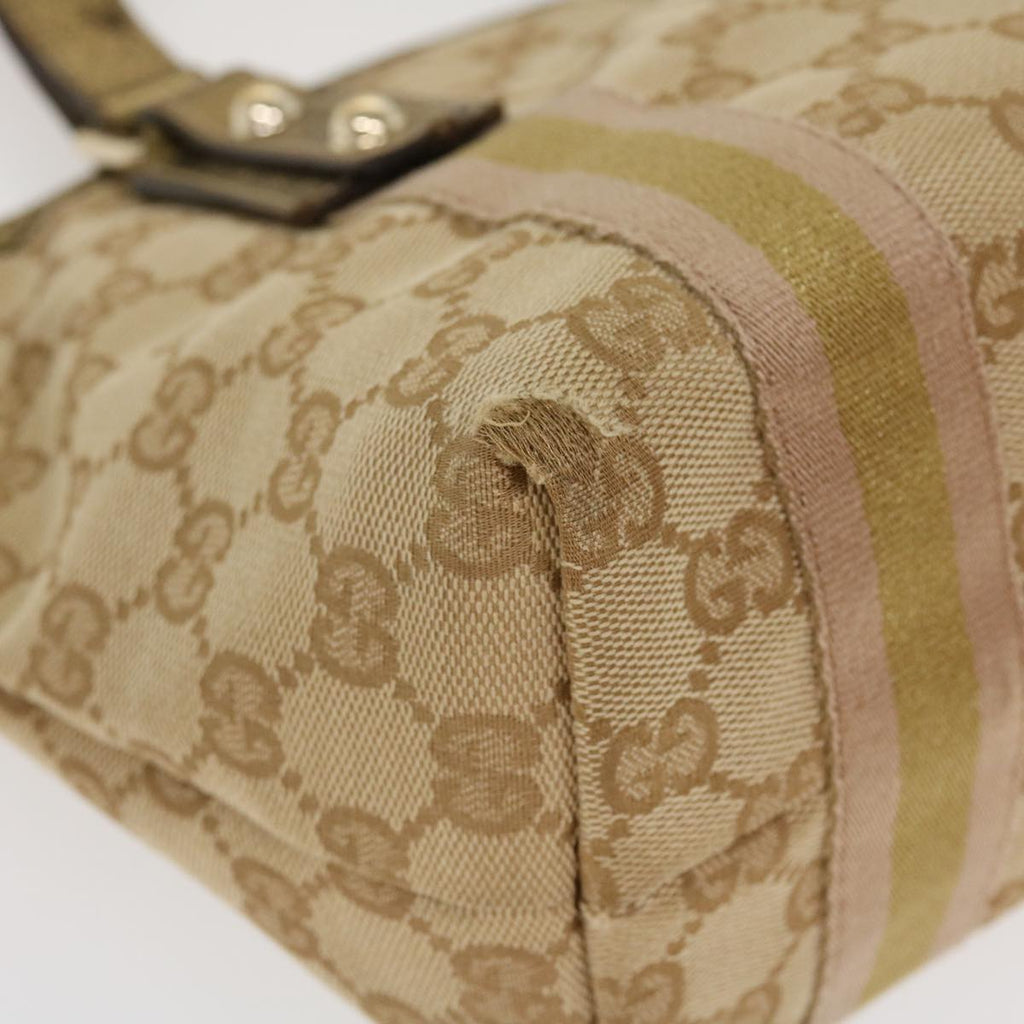 GUCCI Sherry Line GG Canvas Hand Bag Beige Gold pink 213041 rd4461