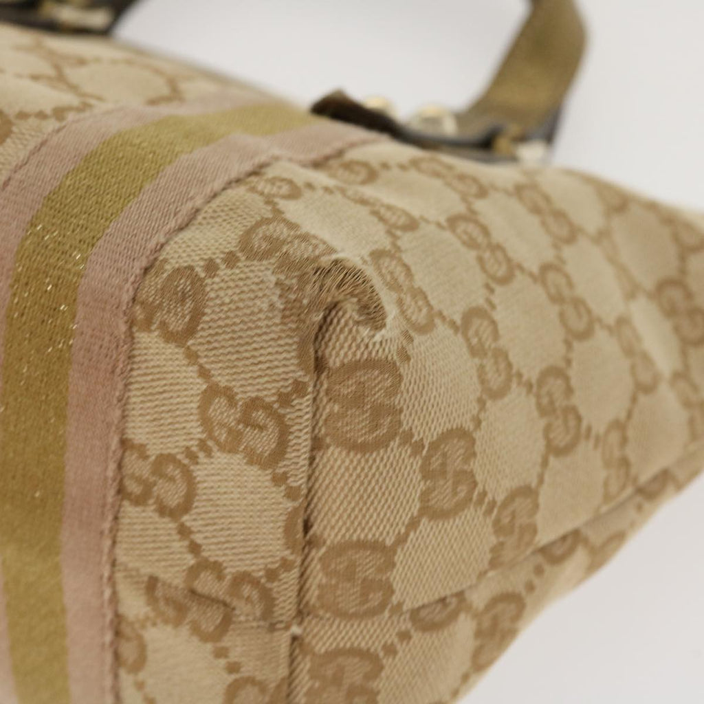 GUCCI Sherry Line GG Canvas Hand Bag Beige Gold pink 213041 rd4461