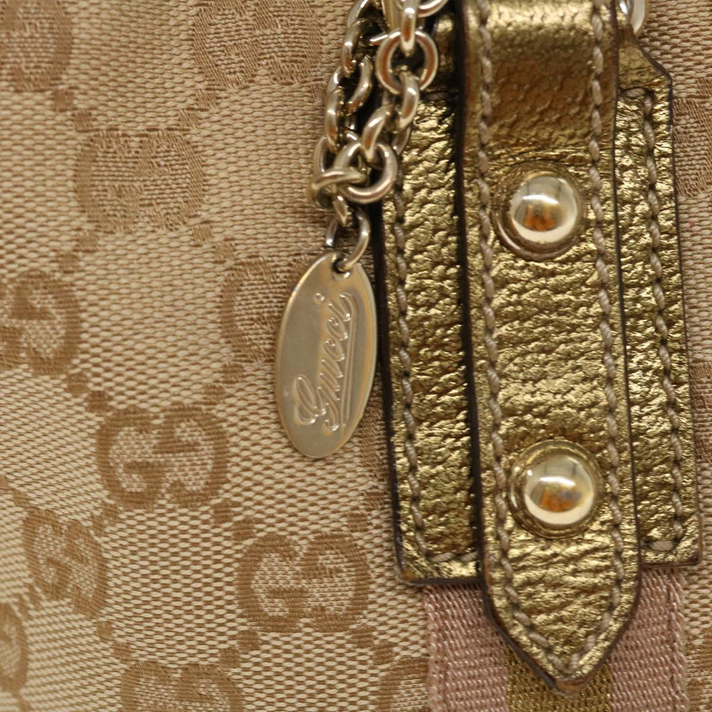 GUCCI Sherry Line GG Canvas Hand Bag Beige Gold pink 213041 rd4461