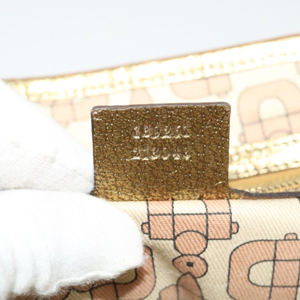 GUCCI Sherry Line GG Canvas Hand Bag Beige Gold pink 213041 rd4461