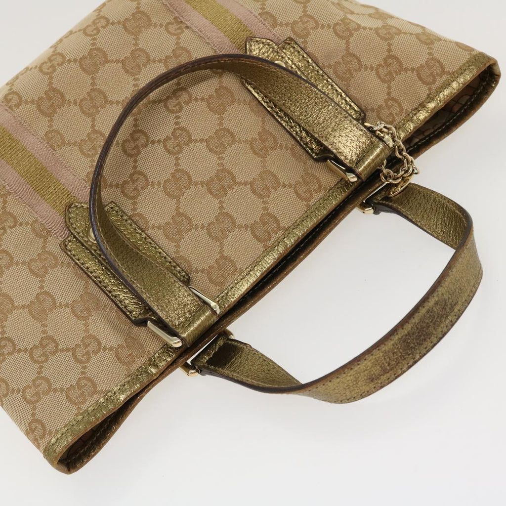 GUCCI Sherry Line GG Canvas Hand Bag Beige Gold pink 213041 rd4461