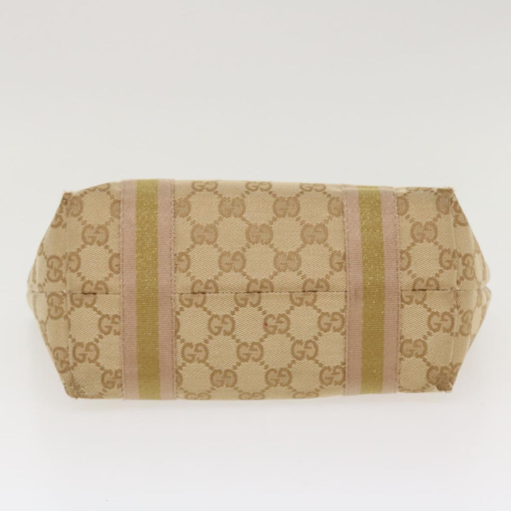 GUCCI Sherry Line GG Canvas Hand Bag Beige Gold pink 213041 rd4461