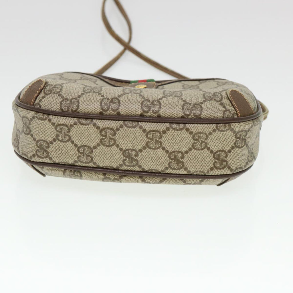 GUCCI Web Sherry Line GG Canvas Shoulder Bag PVC Leather Beige Green rd4502