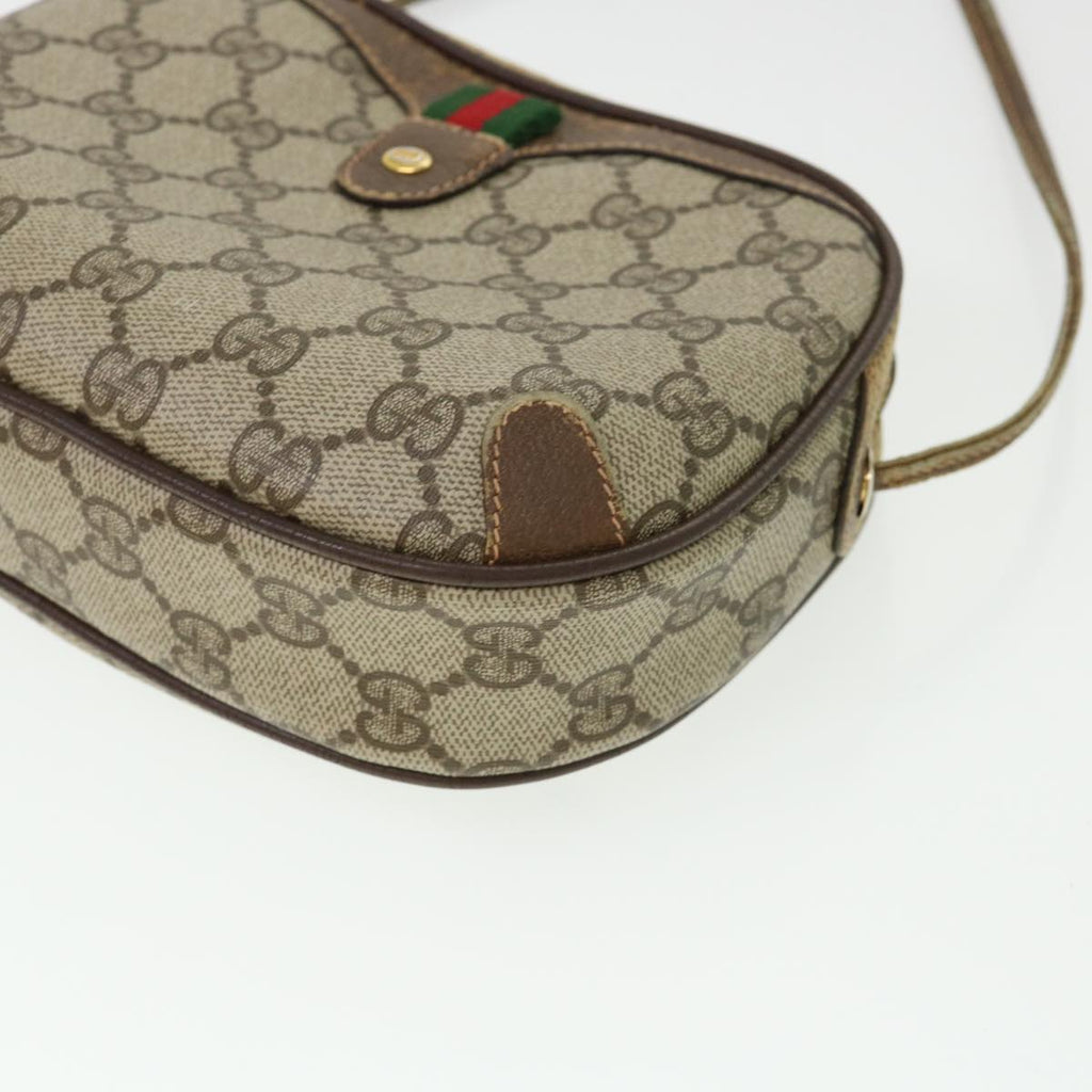 GUCCI Web Sherry Line GG Canvas Shoulder Bag PVC Leather Beige Green rd4502