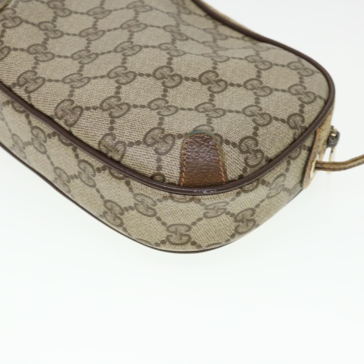 GUCCI Web Sherry Line GG Canvas Shoulder Bag PVC Leather Beige Green rd4502