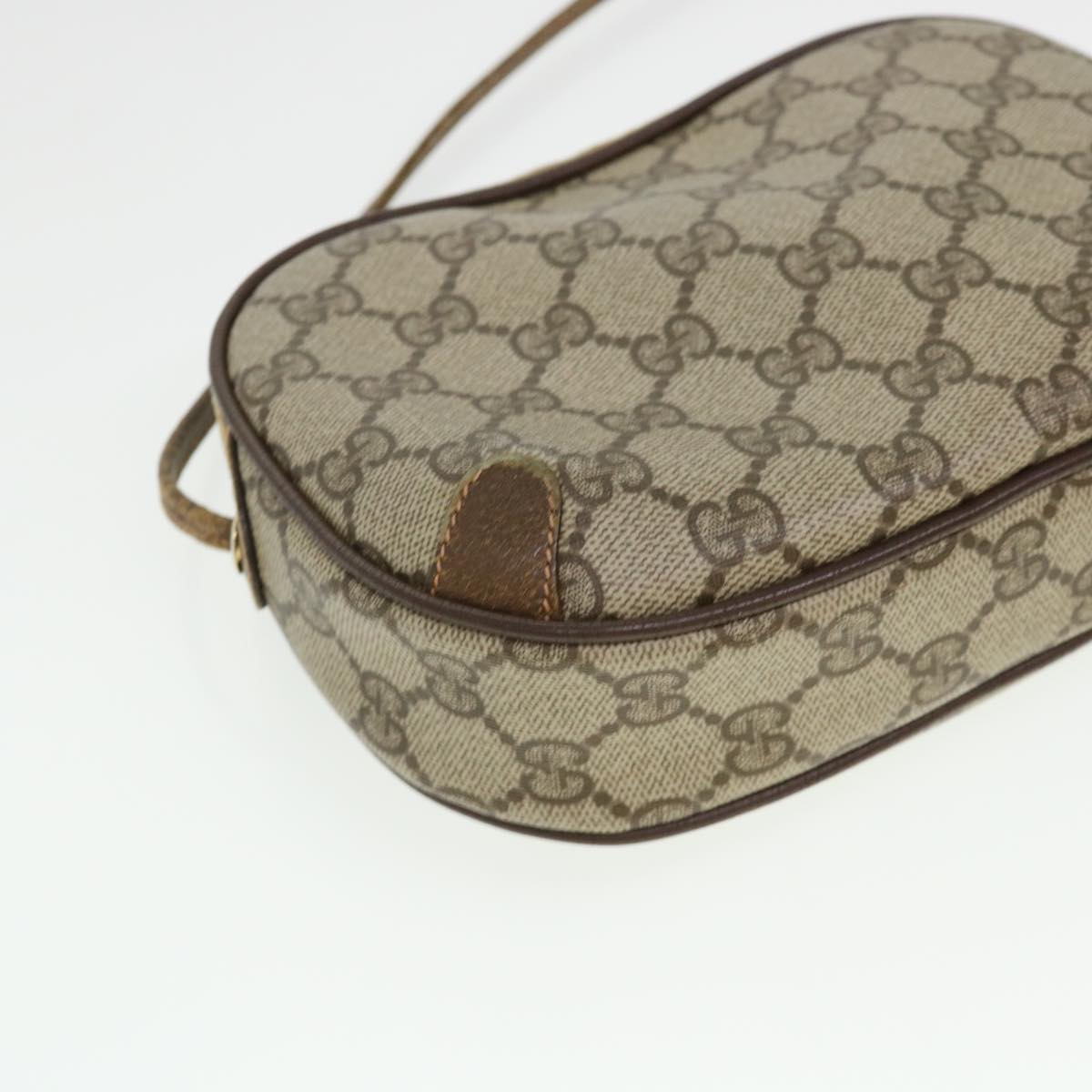 GUCCI Web Sherry Line GG Canvas Shoulder Bag PVC Leather Beige Green rd4502
