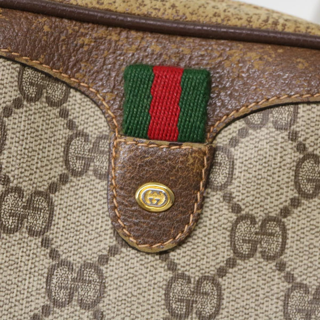 GUCCI Web Sherry Line GG Canvas Shoulder Bag PVC Leather Beige Green rd4502