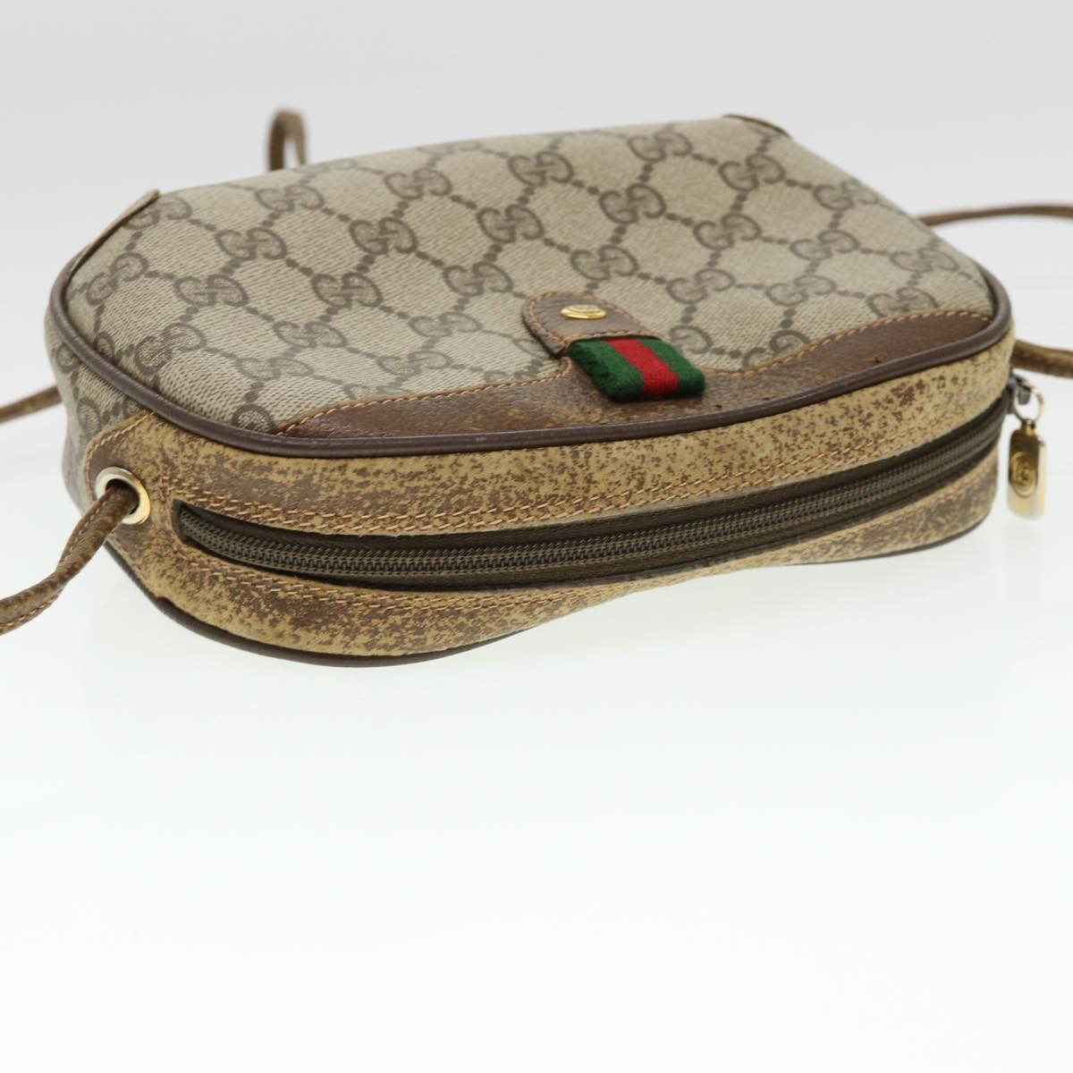 GUCCI Web Sherry Line GG Canvas Shoulder Bag PVC Leather Beige Green rd4502