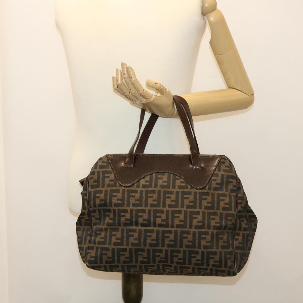 FENDI Zucca Canvas Hand Bag Nylon Brown Black rd4508