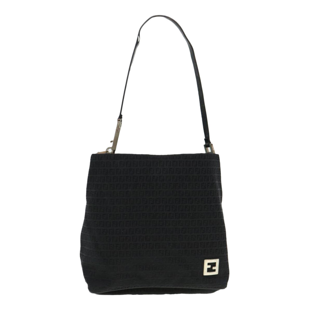 FENDI Zucchino Canvas Shoulder Bag Black rd4513