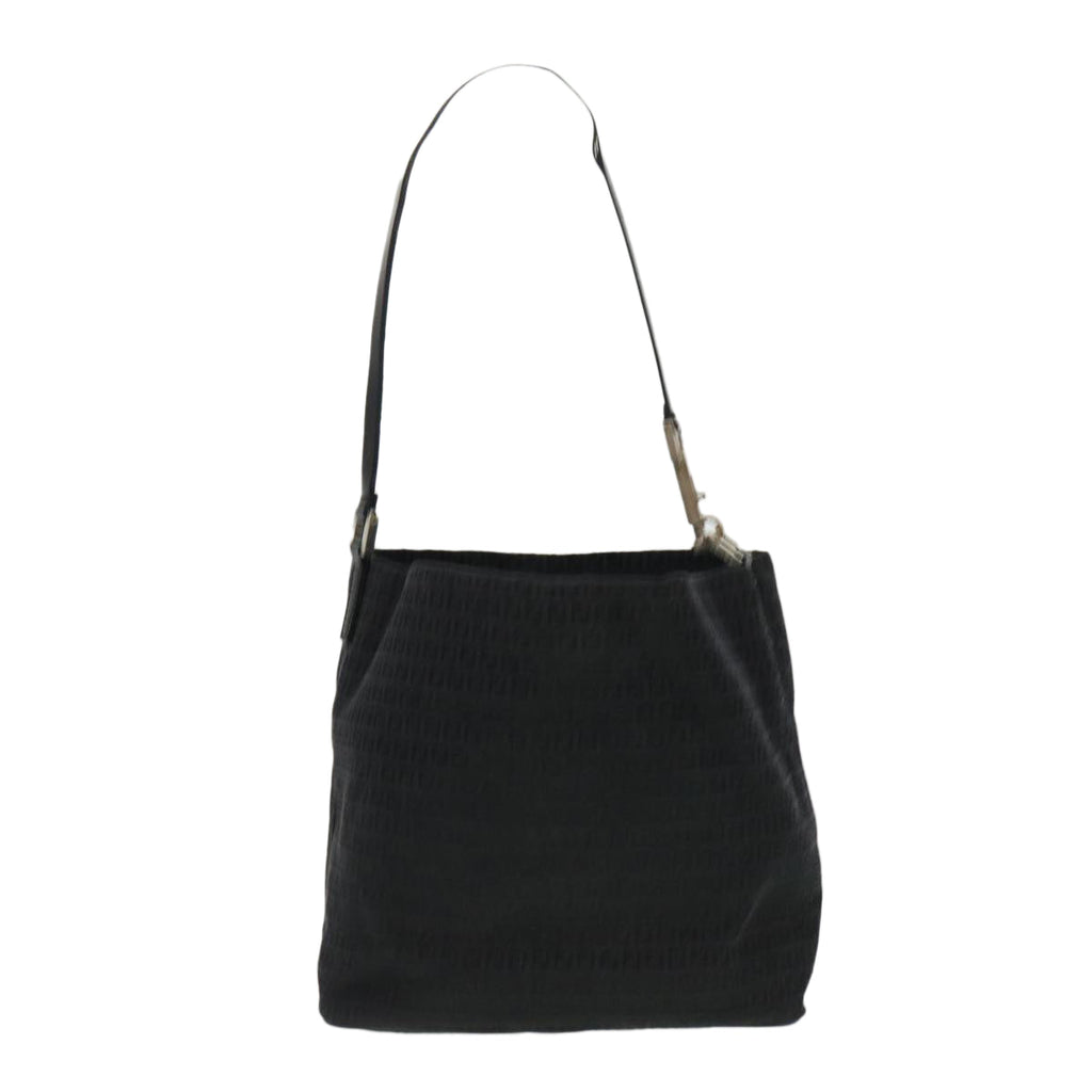 FENDI Zucchino Canvas Shoulder Bag Black rd4513