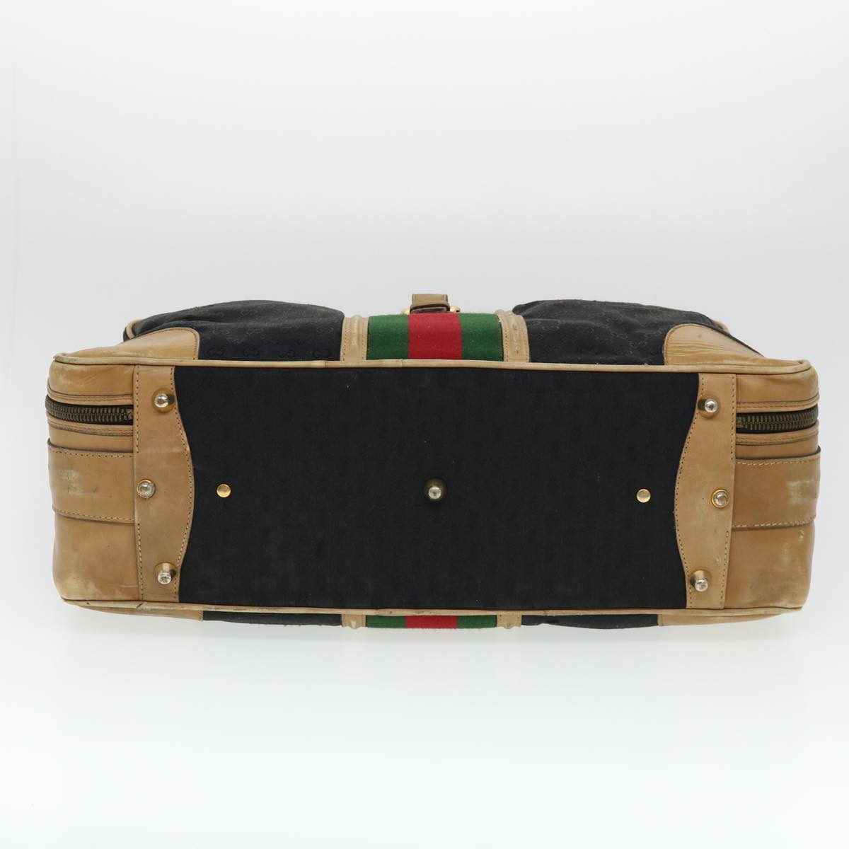 GUCCI Web Sherry Line GG Canvas Boston Bag Black Green Red rd4534