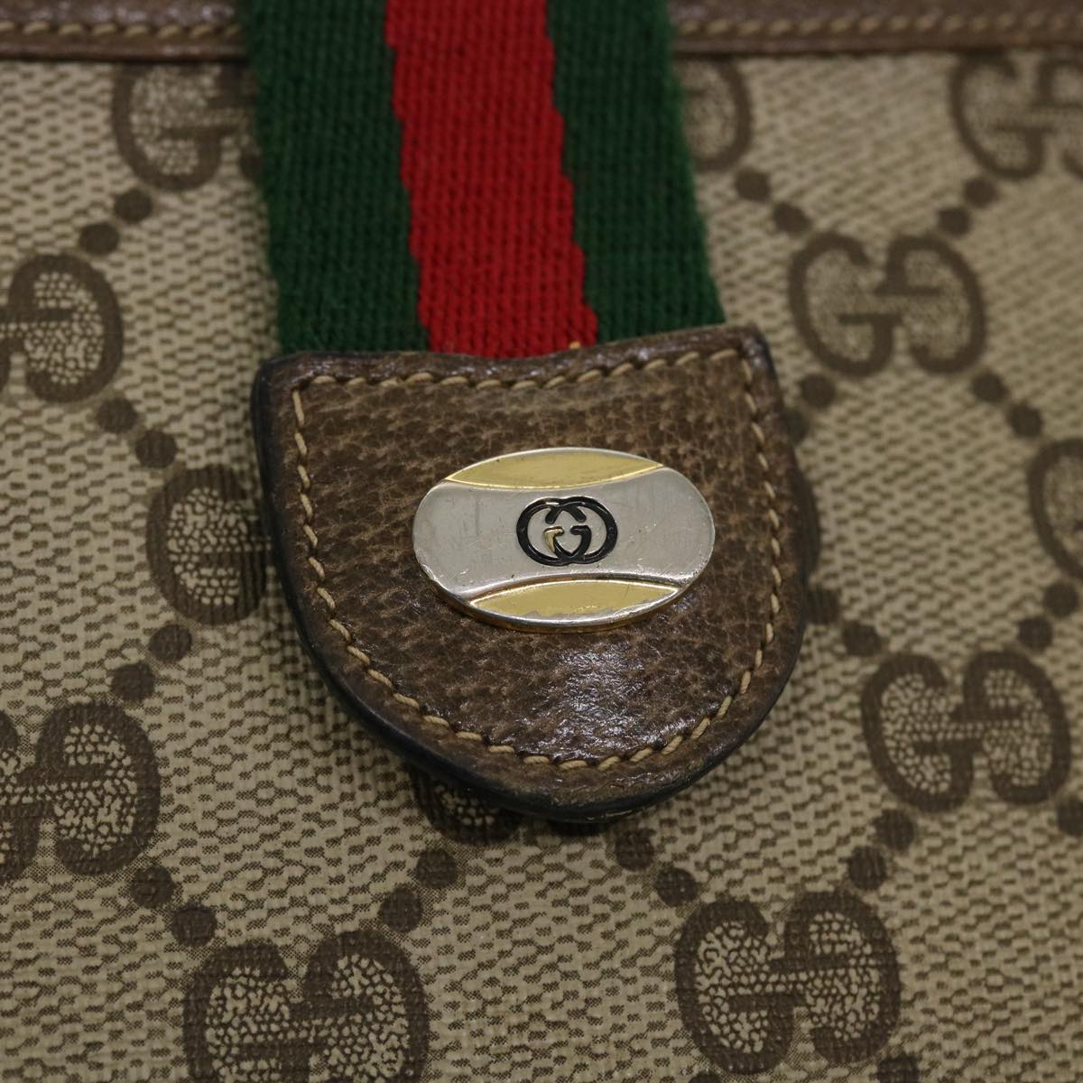 GUCCI Web Sherry Line GG Canvas Boston Bag PVC Leather Beige Green Red rd4560