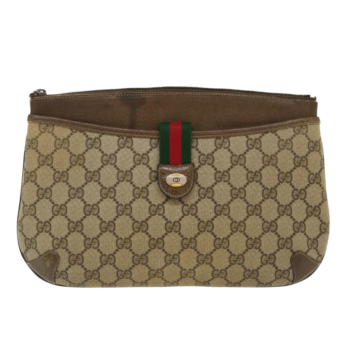 GUCCI Web Sherry Line GG Canvas Boston Bag PVC Leather Beige Green Red rd4560
