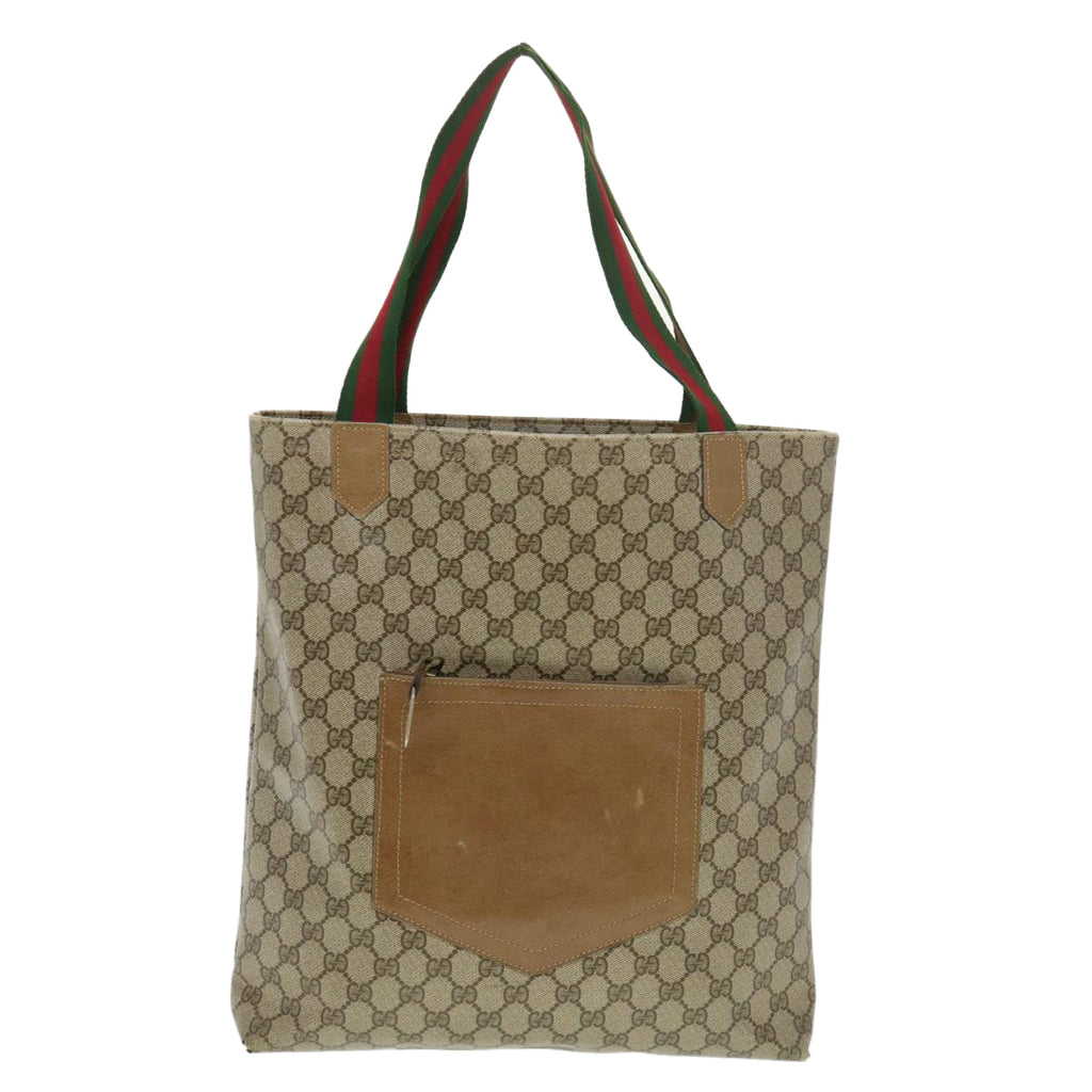 GUCCI Web Sherry Line GG Canvas Tote Bag PVC Leather Beige Green Red rd4576