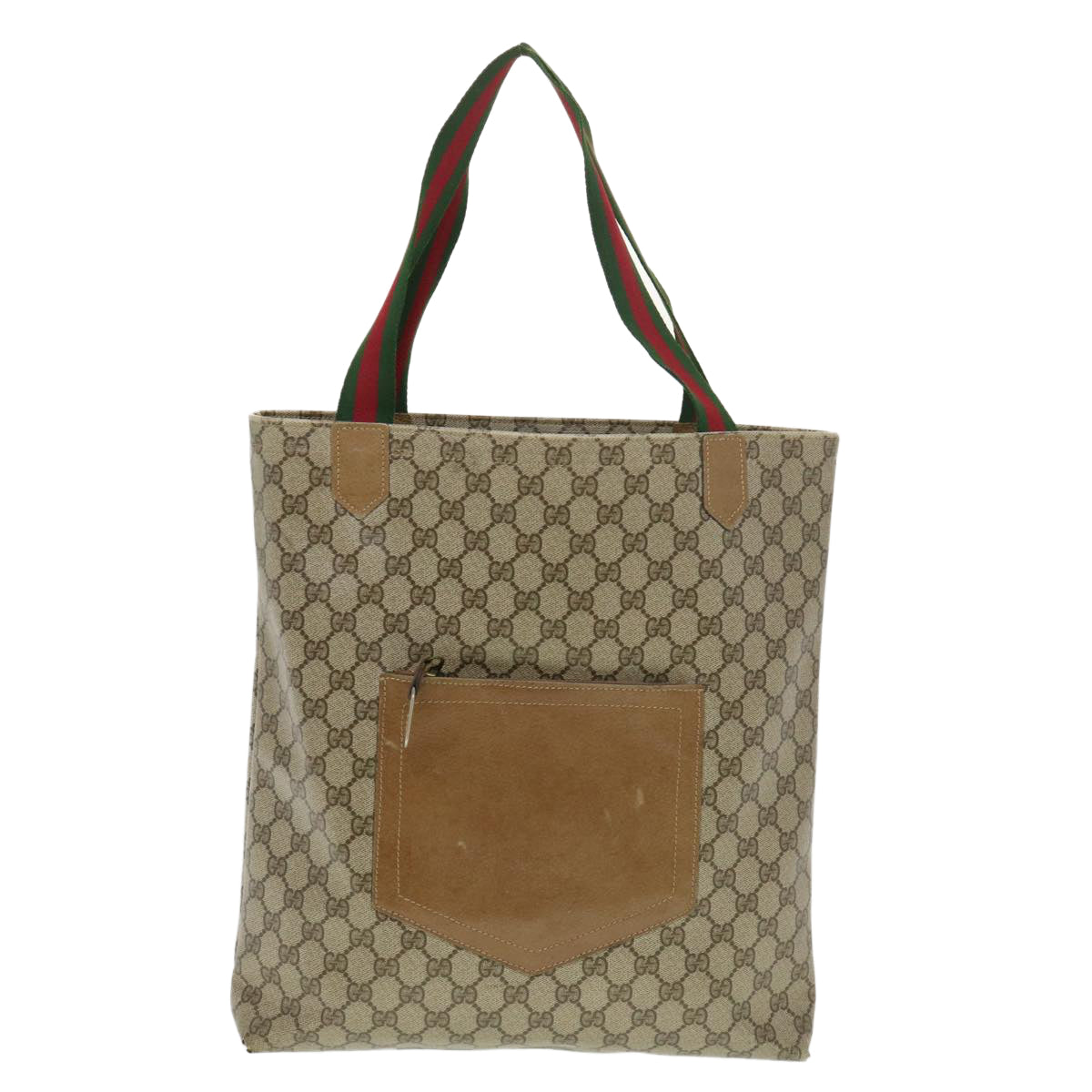 GUCCI Web Sherry Line GG Canvas Tote Bag PVC Leather Beige Green Red rd4576