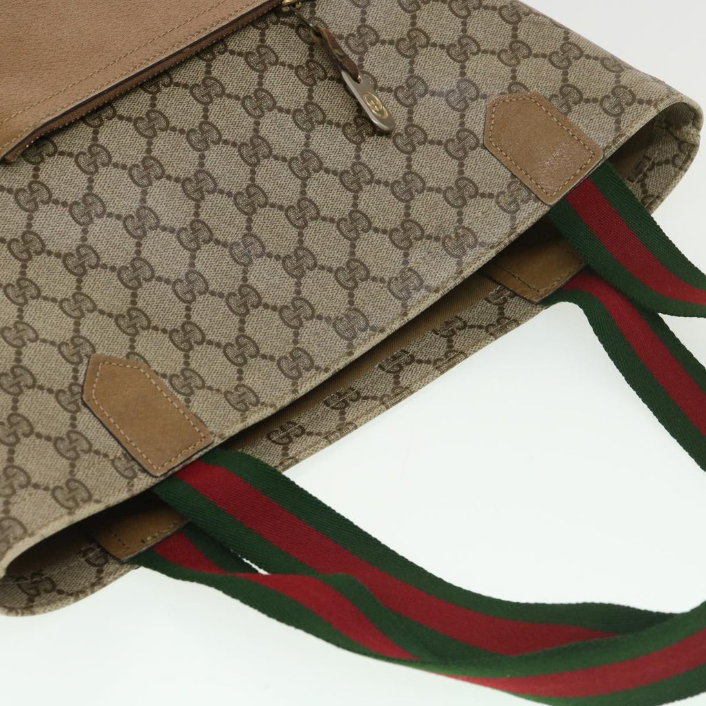 GUCCI Web Sherry Line GG Canvas Tote Bag PVC Leather Beige Green Red rd4576