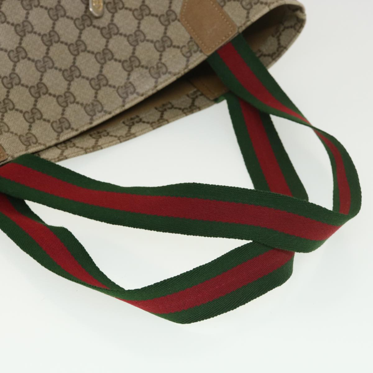GUCCI Web Sherry Line GG Canvas Tote Bag PVC Leather Beige Green Red rd4576