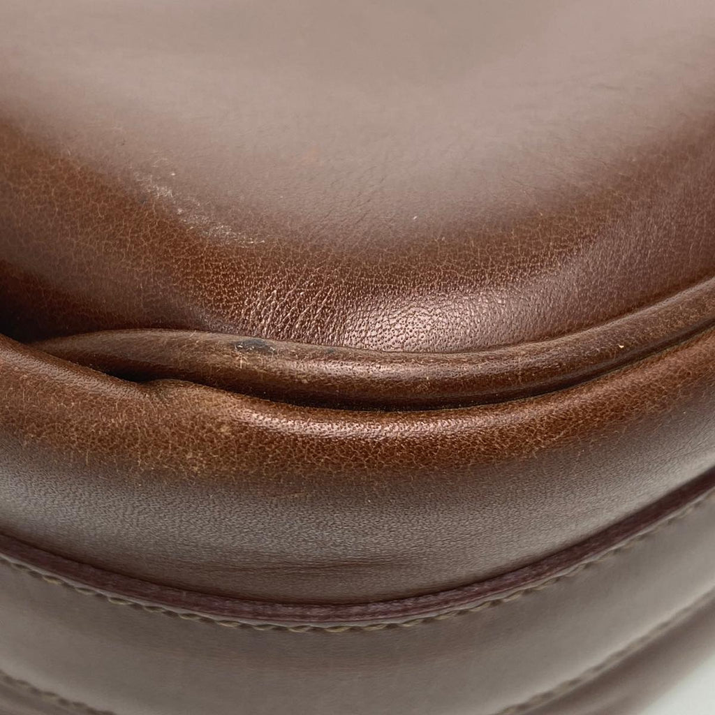 GUCCI Leather Shoulder Bag Brown rd458