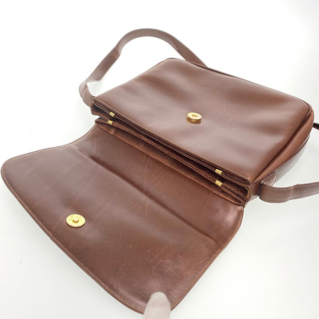GUCCI Leather Shoulder Bag Brown rd458