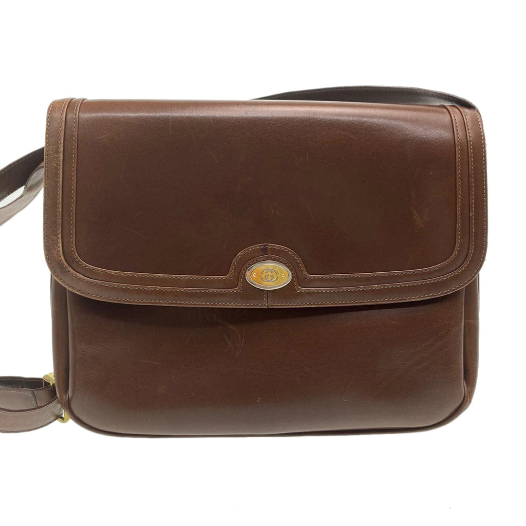 GUCCI Leather Shoulder Bag Brown rd458