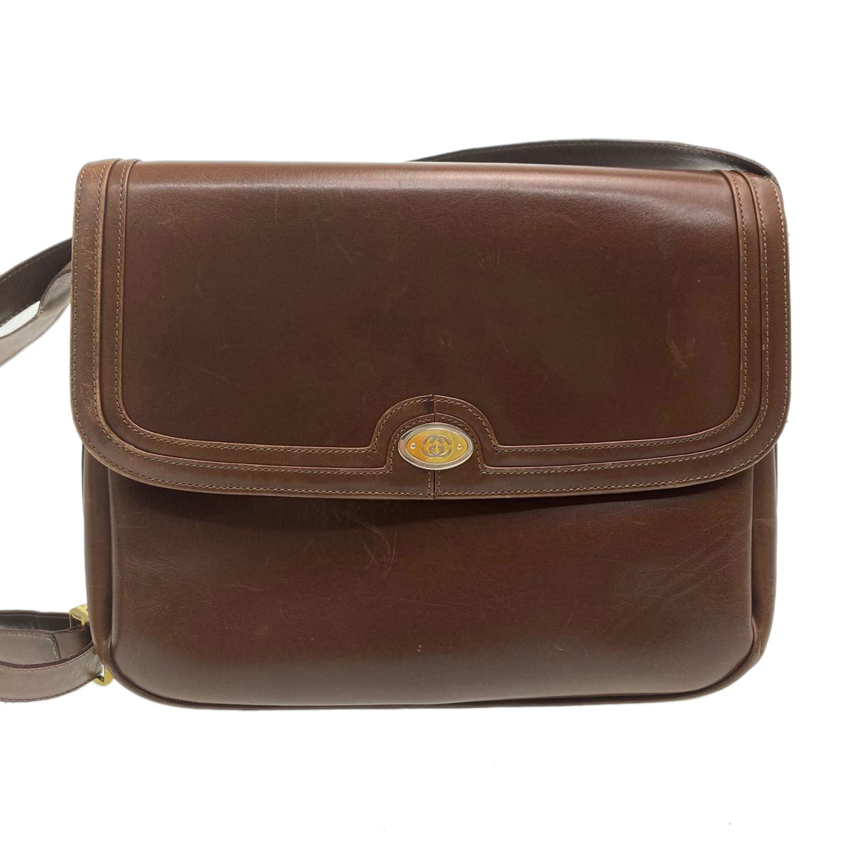 GUCCI Leather Shoulder Bag Brown rd458