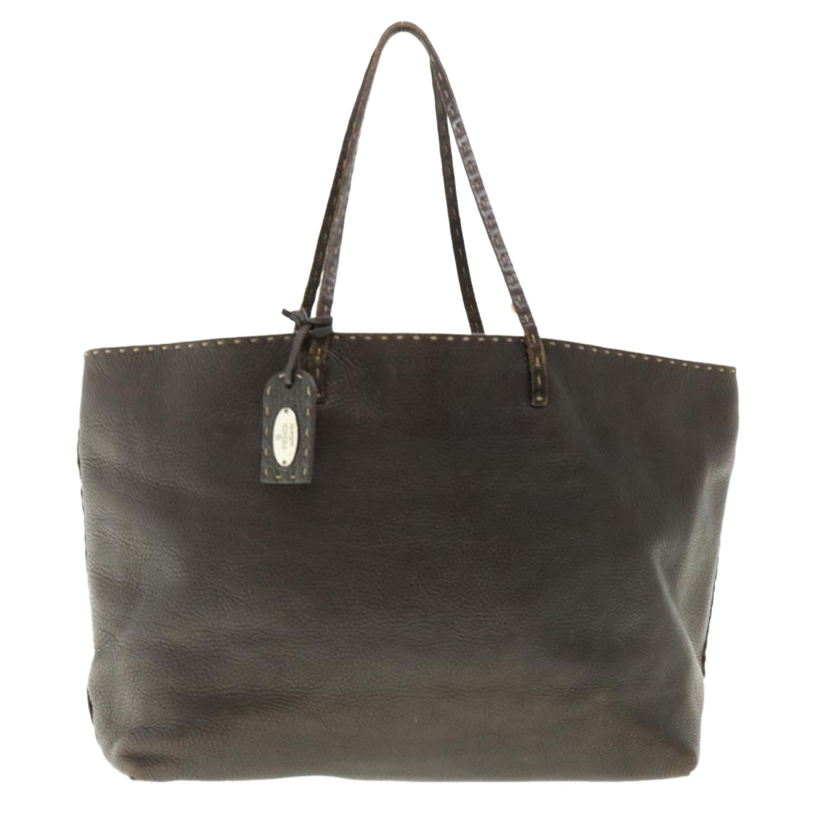 FENDI Tote Bag Leather Brown Auth rd4683