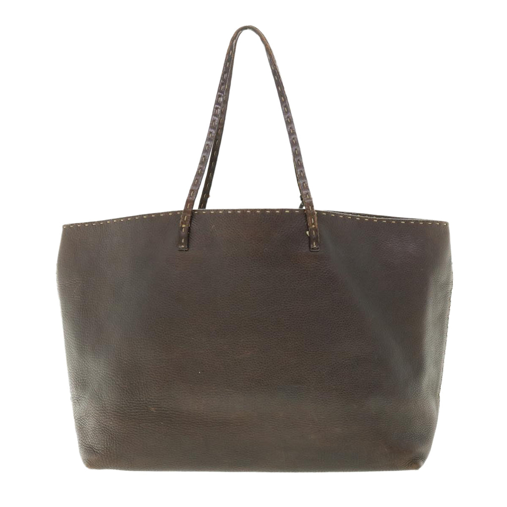 FENDI Tote Bag Leather Brown Auth rd4683