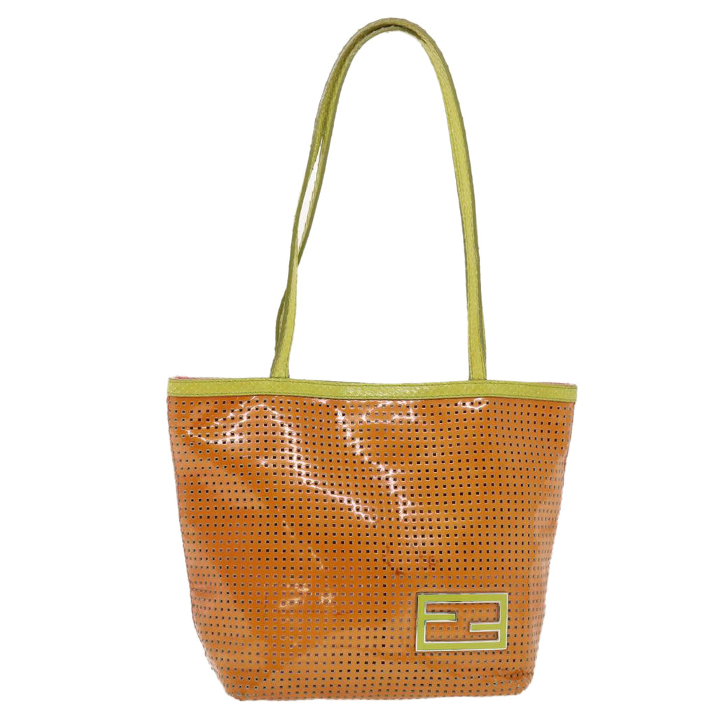 FENDI punching Tote Bag Patent leather Orange 2813-26731-008 rd4723