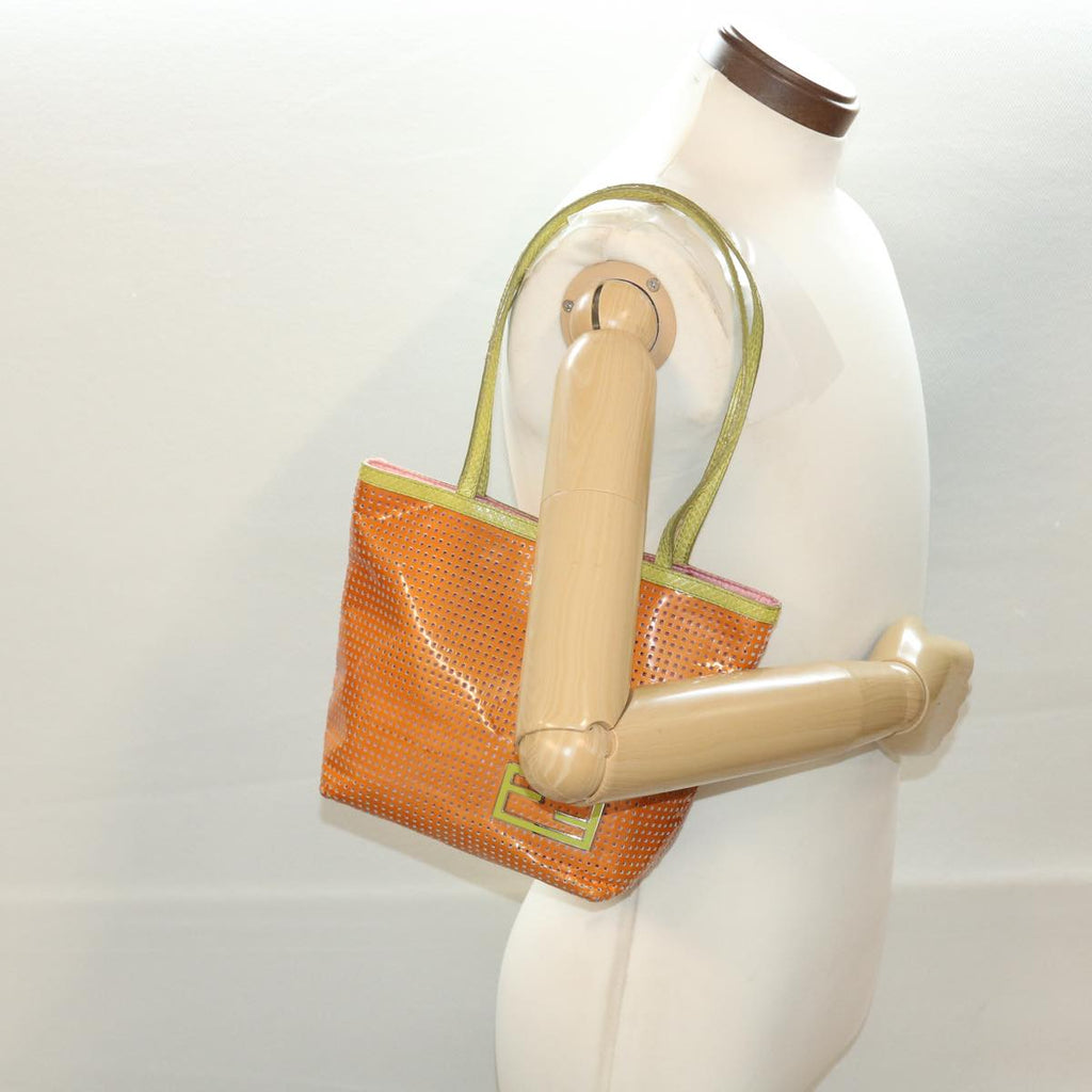FENDI punching Tote Bag Patent leather Orange 2813-26731-008 rd4723