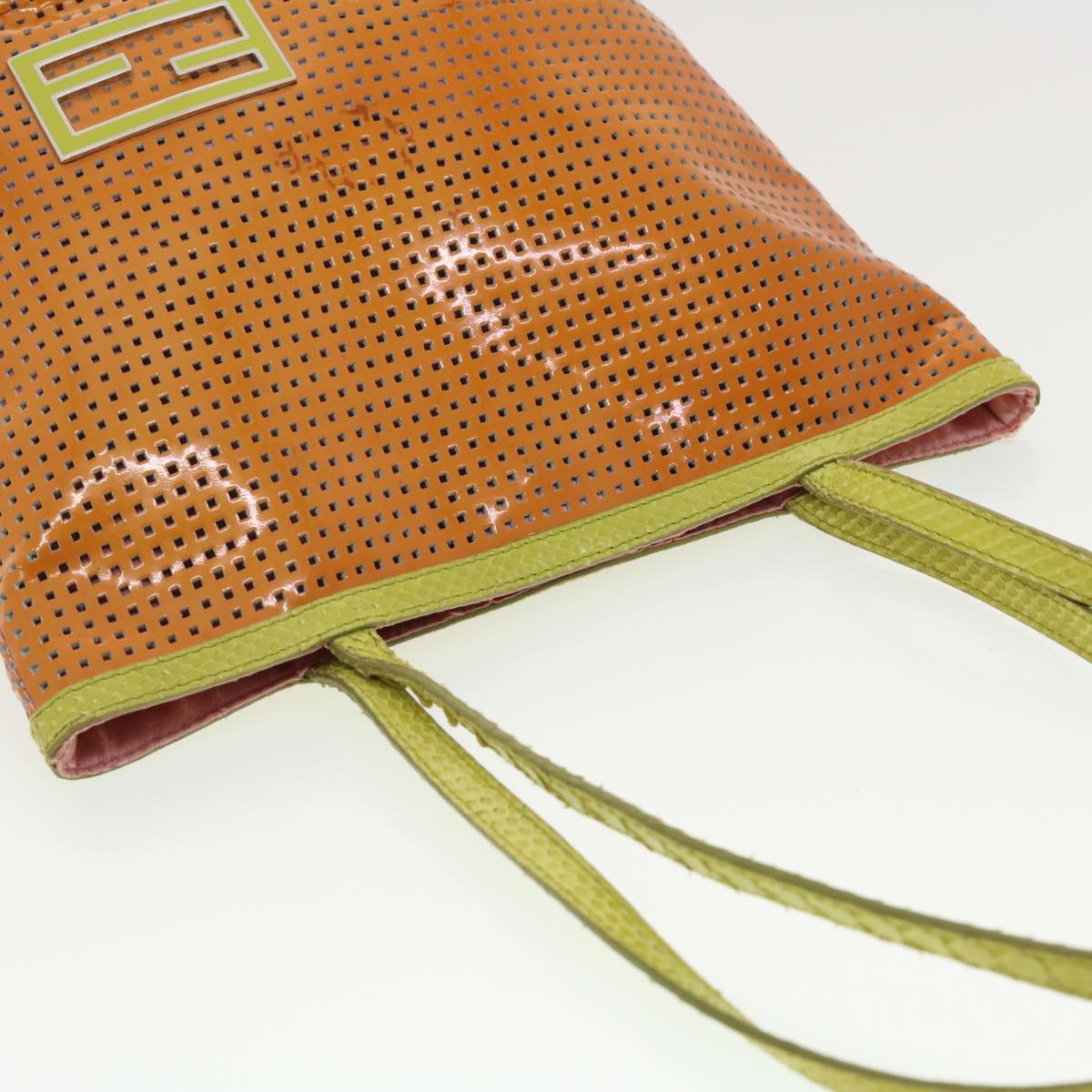 FENDI punching Tote Bag Patent leather Orange 2813-26731-008 rd4723