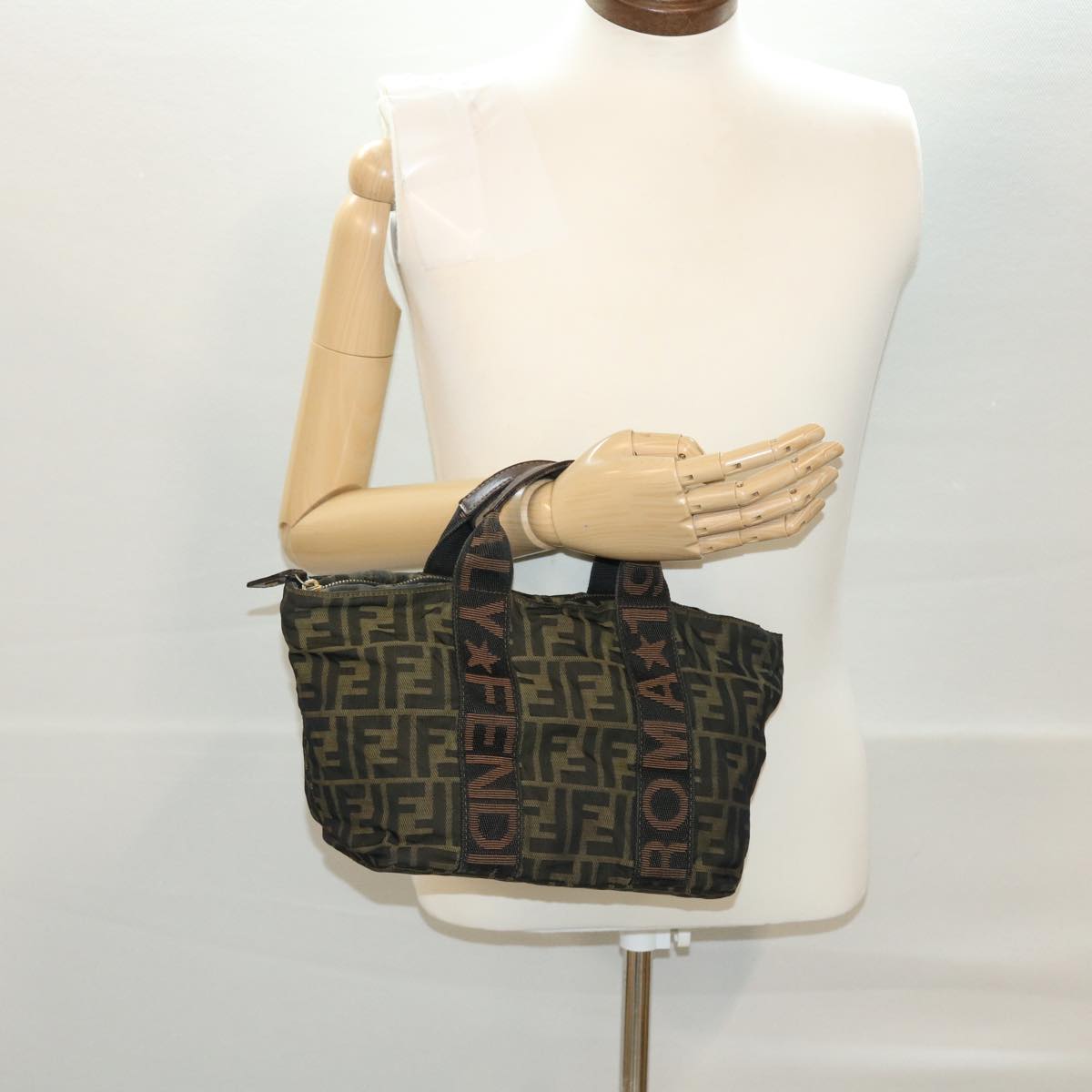 FENDI Zucca Canvas Hand Bag Black Brown rd4762