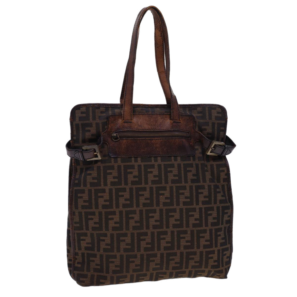 FENDI Zucca Canvas Tote Bag Nylon Brown Black rd4786